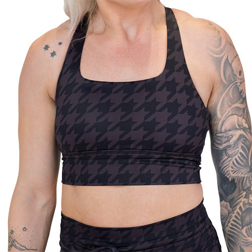 Black and White Large Houndstooth Longline Sports Bra, Hand Sewn Sports high quality Bra, Padded Sports Bra, Houndstooth Sports Bra, Trendy Sports Bra