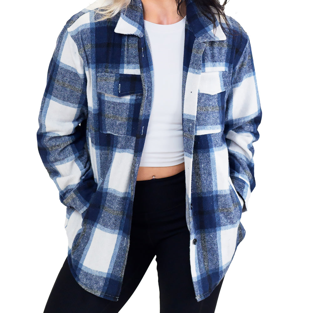 Bucketlist blue plaid popular oversized lightweight long shacket cardi top