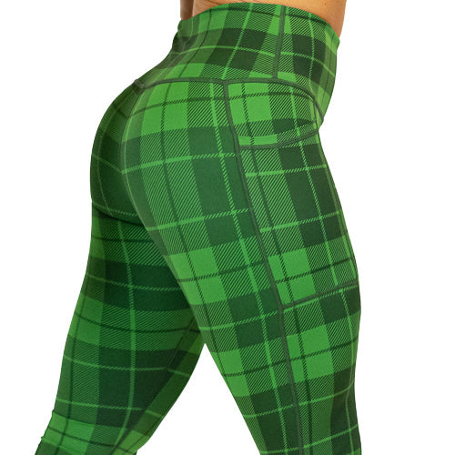 Women Ultra Soft Printed Plaid Yoga Leggings, Green - Golf Plaid, Large 