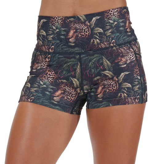 2.5 inch leopard and leaves patterned shorts