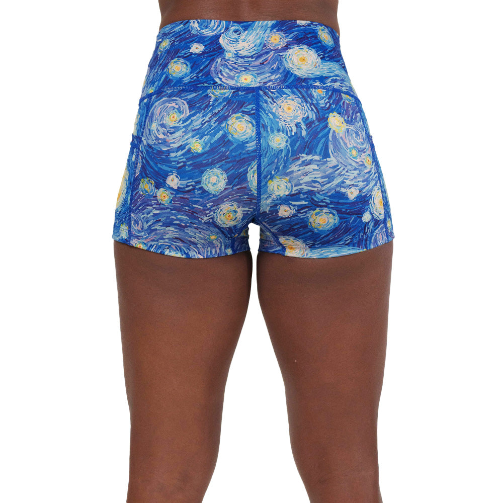 back of the starry night patterned shorts