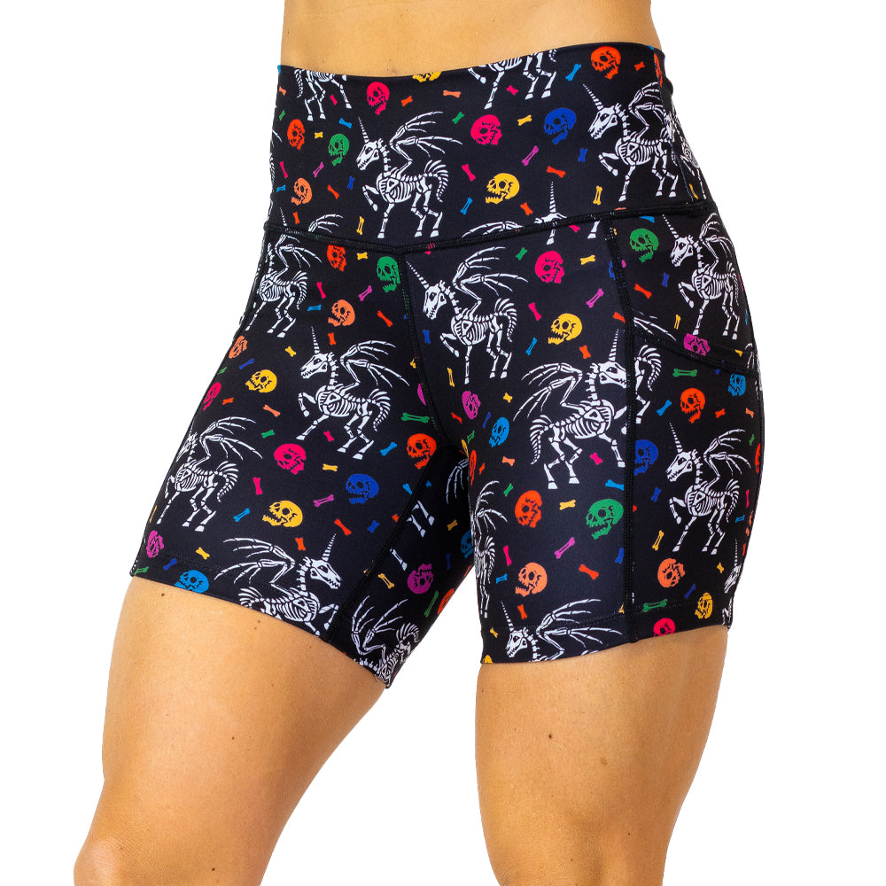 5 inch unicorn skeleton and skulls pattern shorts