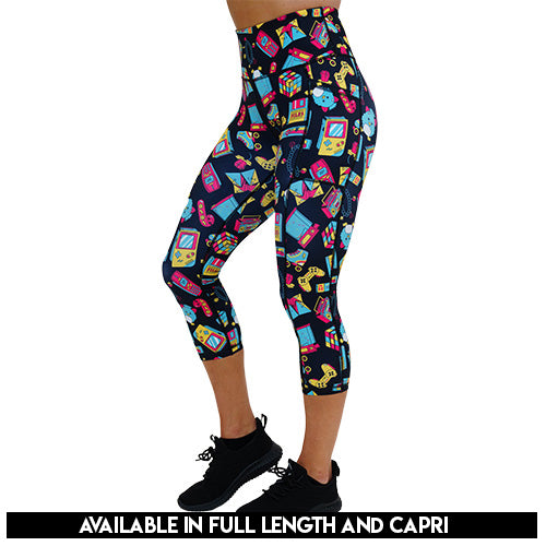 90s themed leggings available in capri and full length