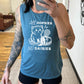 blue muscle tank with the text "All Oopsies, No Daisies" on it