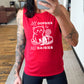 red muscle tank with the text "All Oopsies, No Daisies" on it