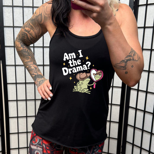 black shirt with the text "Am I The Drama" on it