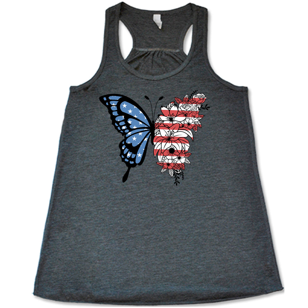 grey American Flag Butterfly Tank Top