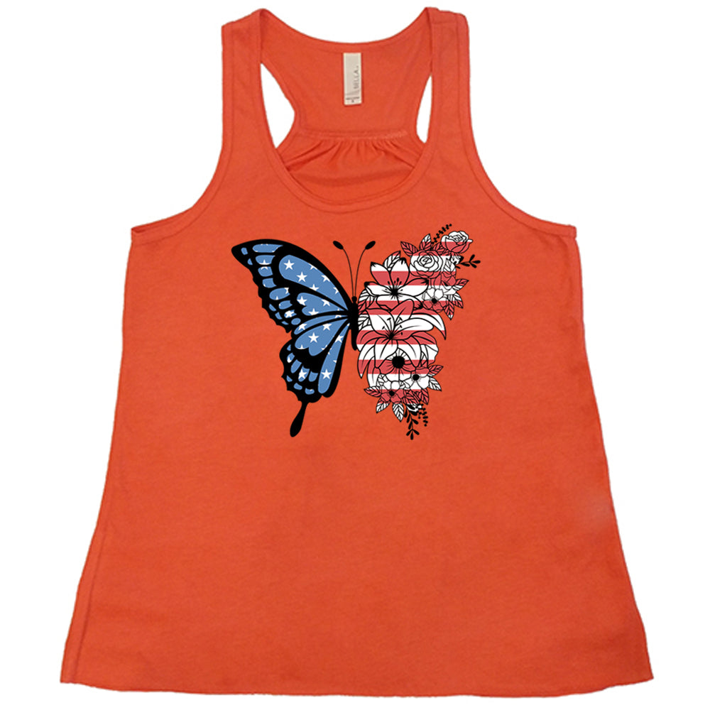 orange American Flag Butterfly Tank Top