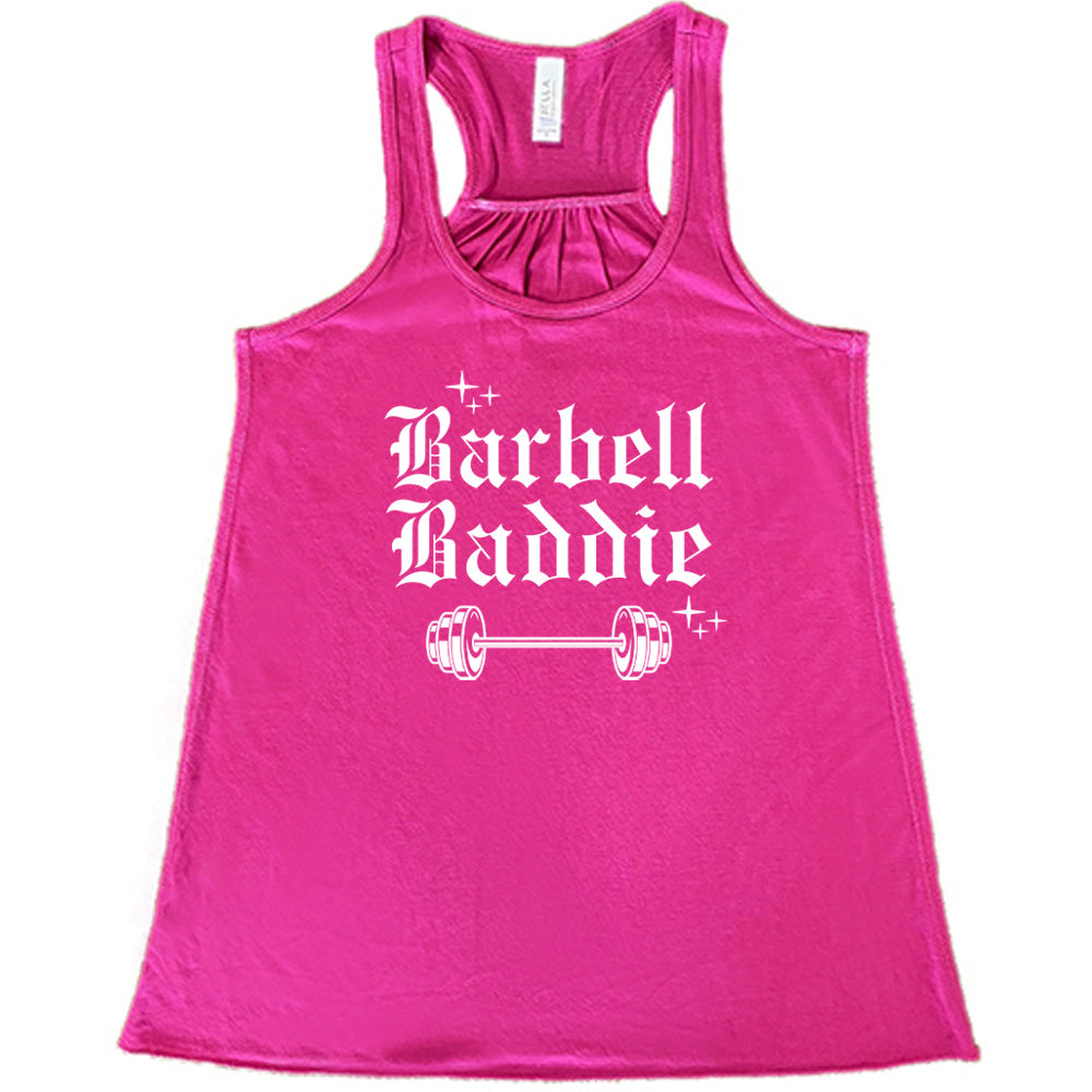 berry shirt with the text "Barbell Baddie" on it