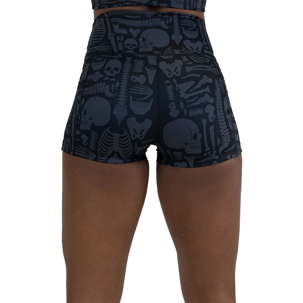 back of the 2.5 inch bone anatomy patterned shorts