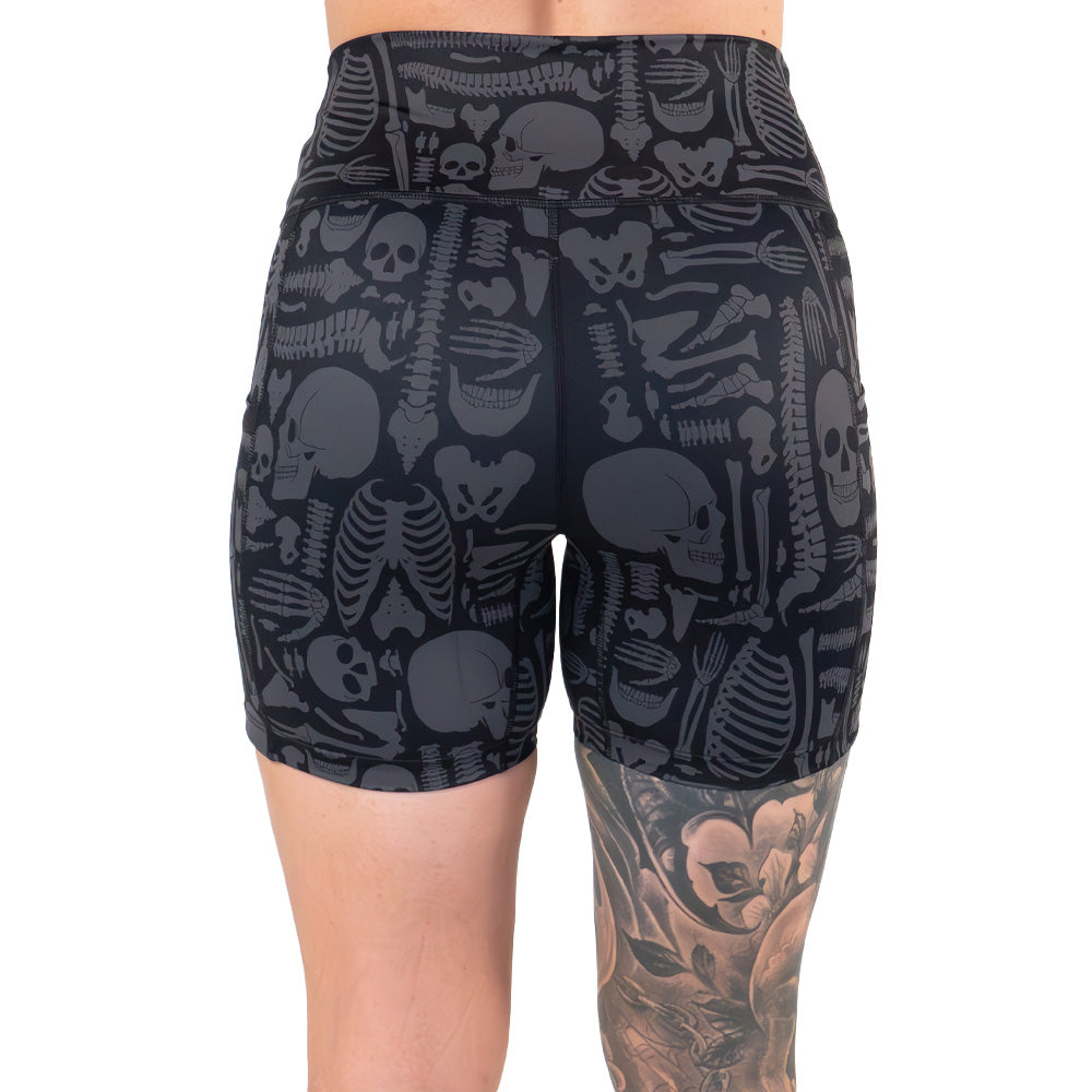 back of the 5 inch bone anatomy patterned shorts