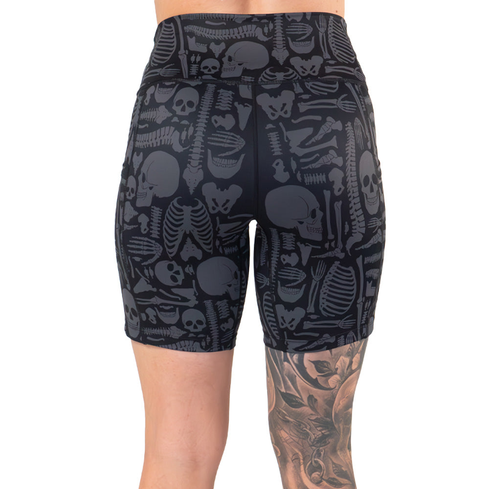 back of the 7 inch bone anatomy patterned shorts