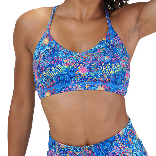 colorful animal themed sports bra