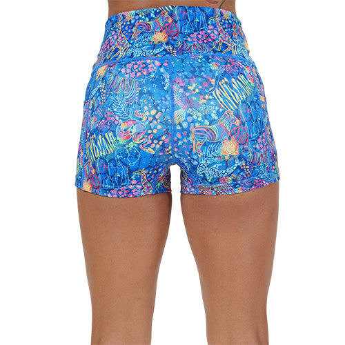 back of the 2.5 inch colorful animal themed shorts