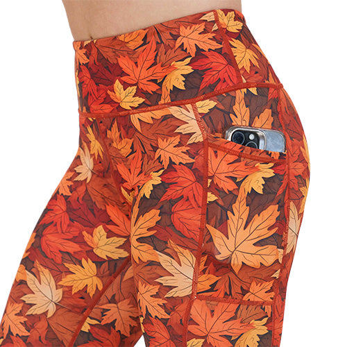 side pocket on the fall leaves patterned leggings