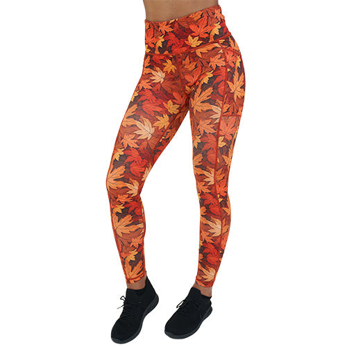 full length fall leaves patterned leggings