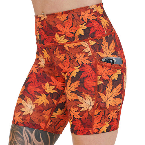 side pocket on the fall leaves patterned shorts