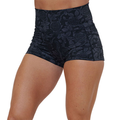 2.5 inch black and grey rose patterned shorts