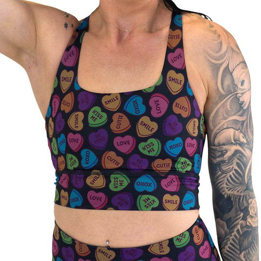 valentine heart candy print sports bra