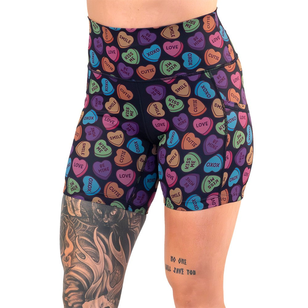 5 inch valentine heart candy print shorts