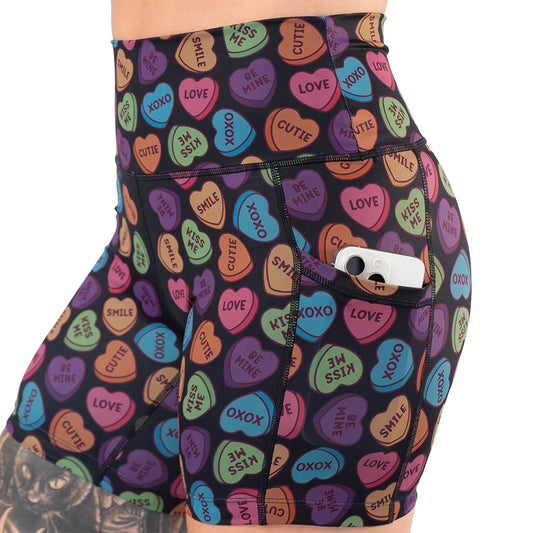 side pocket on the valentine heart candy print shorts