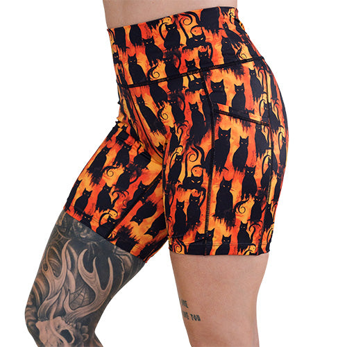 side pocket on the black cats patterned shorts