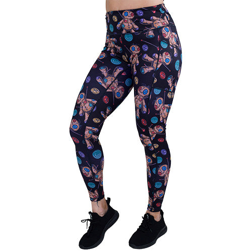 black voodoo doll patterned leggings