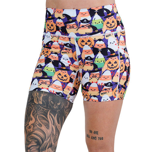 5 inch halloween candy corn patterned shorts