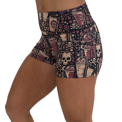 2.5 inch coffee and skull print shorts