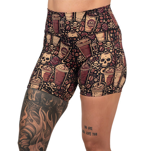 5 inch coffee and skull print shorts