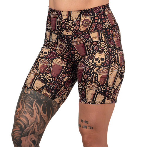 7 inch coffee and skull print shorts