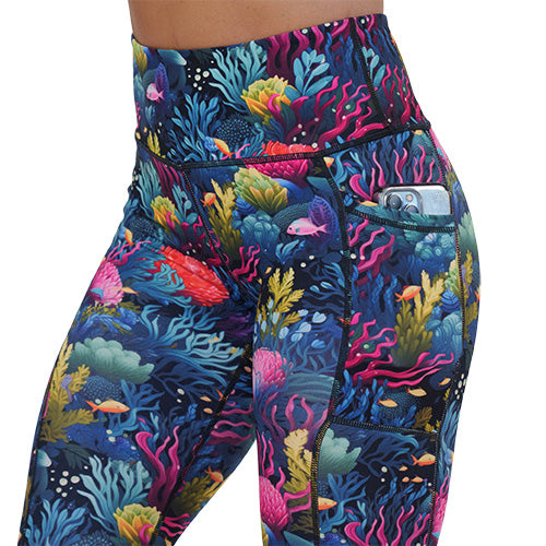 coral reef patterned leggings pocket
