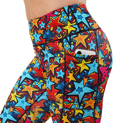 side pocket on the comic book stars patterned leggings