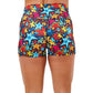 back of 2.5 inch comic book stars patterned shorts