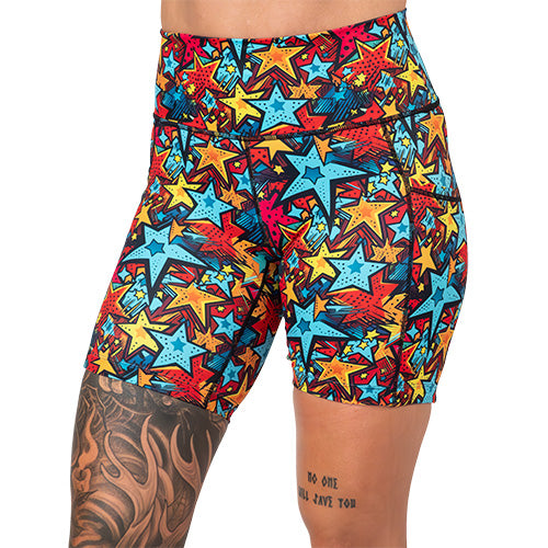 7 inch comic book stars patterned shorts