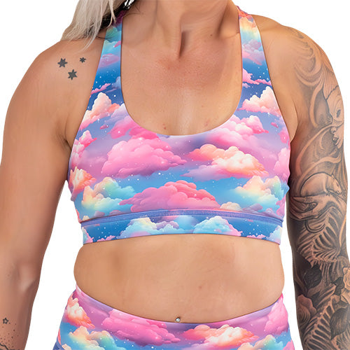 cloud patterned sports bra