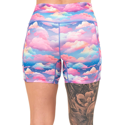 back of the 5 inch cloud patterned shorts