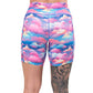 back of the 7 inch cloud patterned shorts