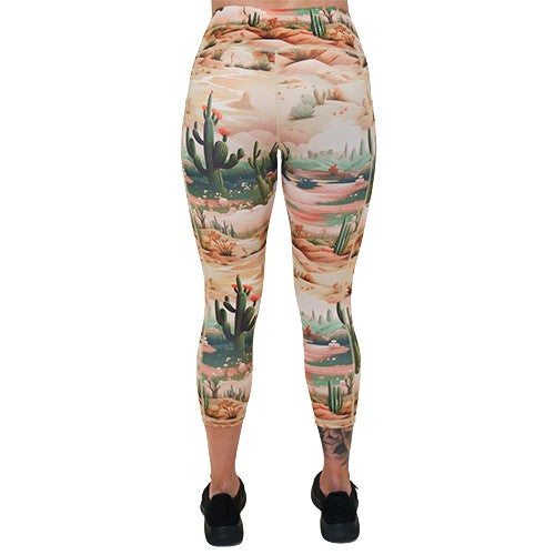 back of capri length desert patterned leggings