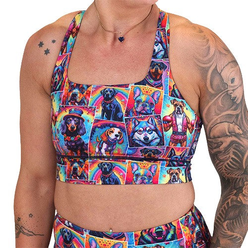 dog patterned sports bra