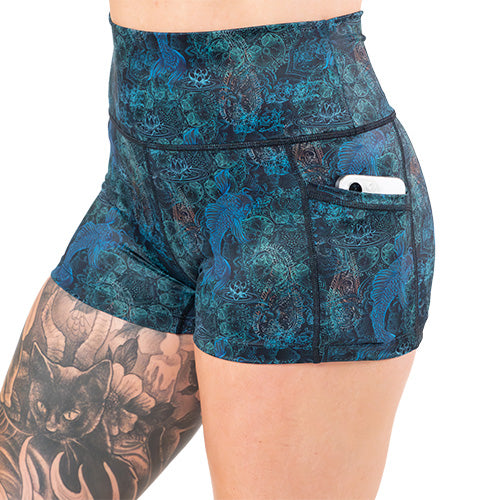 side pocket on the koi fish patterned shorts