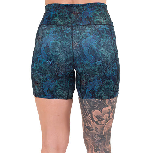 back of the 5 inch koi fish patterned shorts