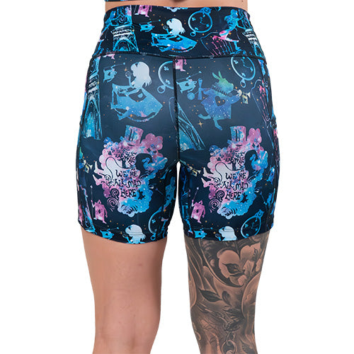 back of the 5 inch alice in wonderland inspired shorts