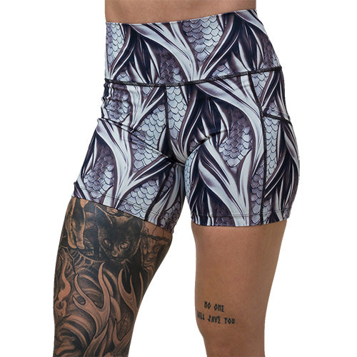 5 inch grey dragon scale print shorts