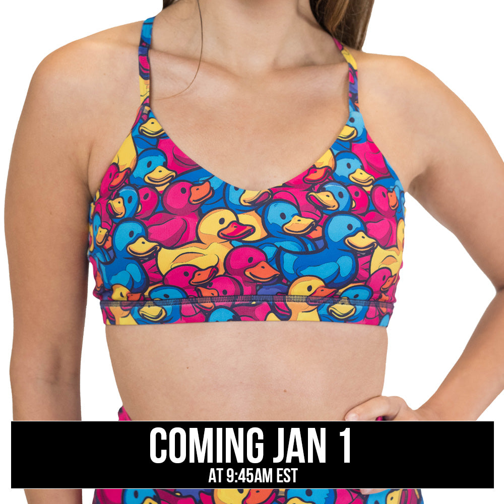 rubber duck print sports bra coming soon