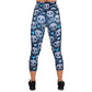 back of the blue hearts and skulls patterned leggings