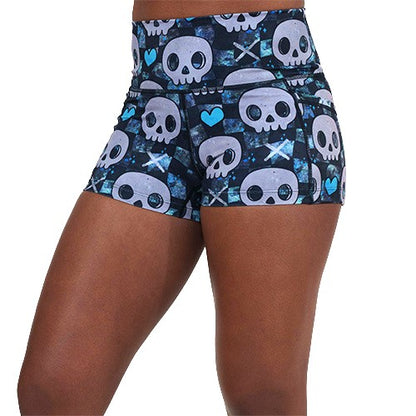 2.5 inch blue hearts and skulls patterned shorts 