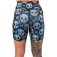 back of the blue hearts and skulls patterned shorts 