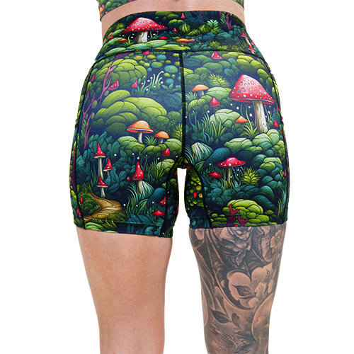 back of 5 inch enchanted forest themed shorts