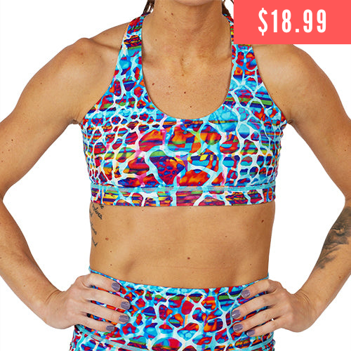 $18.99 rainbow giraffe print sports bra